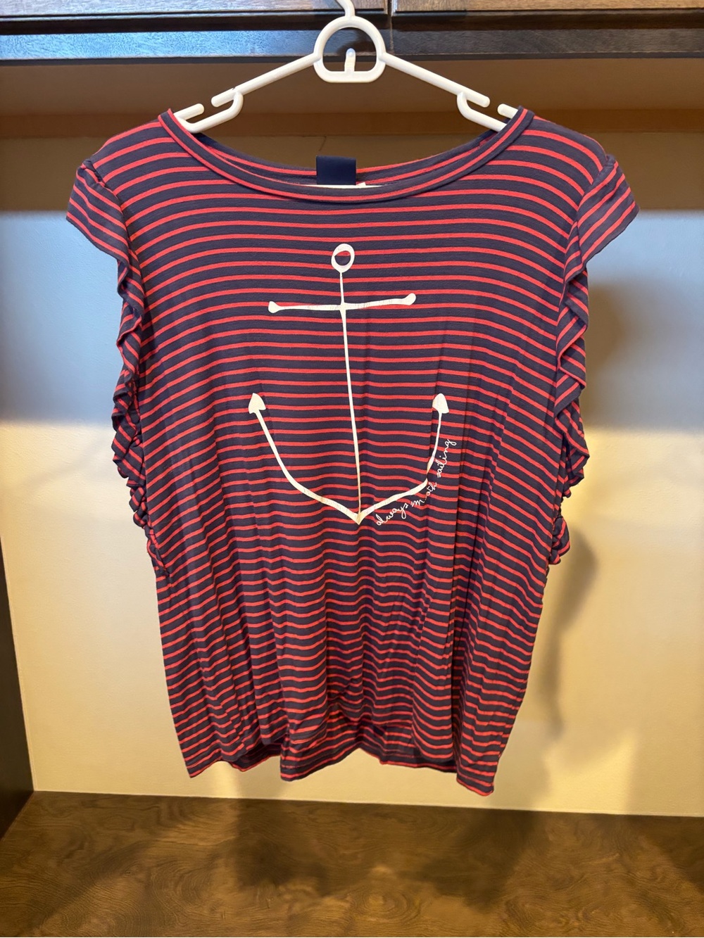Nautical Stripe Short-Sleeve Tee with Anchor Graphic - Red & Navy